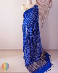 Blue Pure Gajji Silk Bandhani Saree – Bandhani Saree Online India | Elegantt Drapes