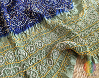 Blue Sea Green Gaji Silk Bandhani Dupatta – Bandhani Saree Online India | Elegantt Drapes