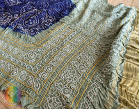 Blue Sea Green Gaji Silk Bandhani Dupatta – Bandhani Saree Online India | Elegantt Drapes