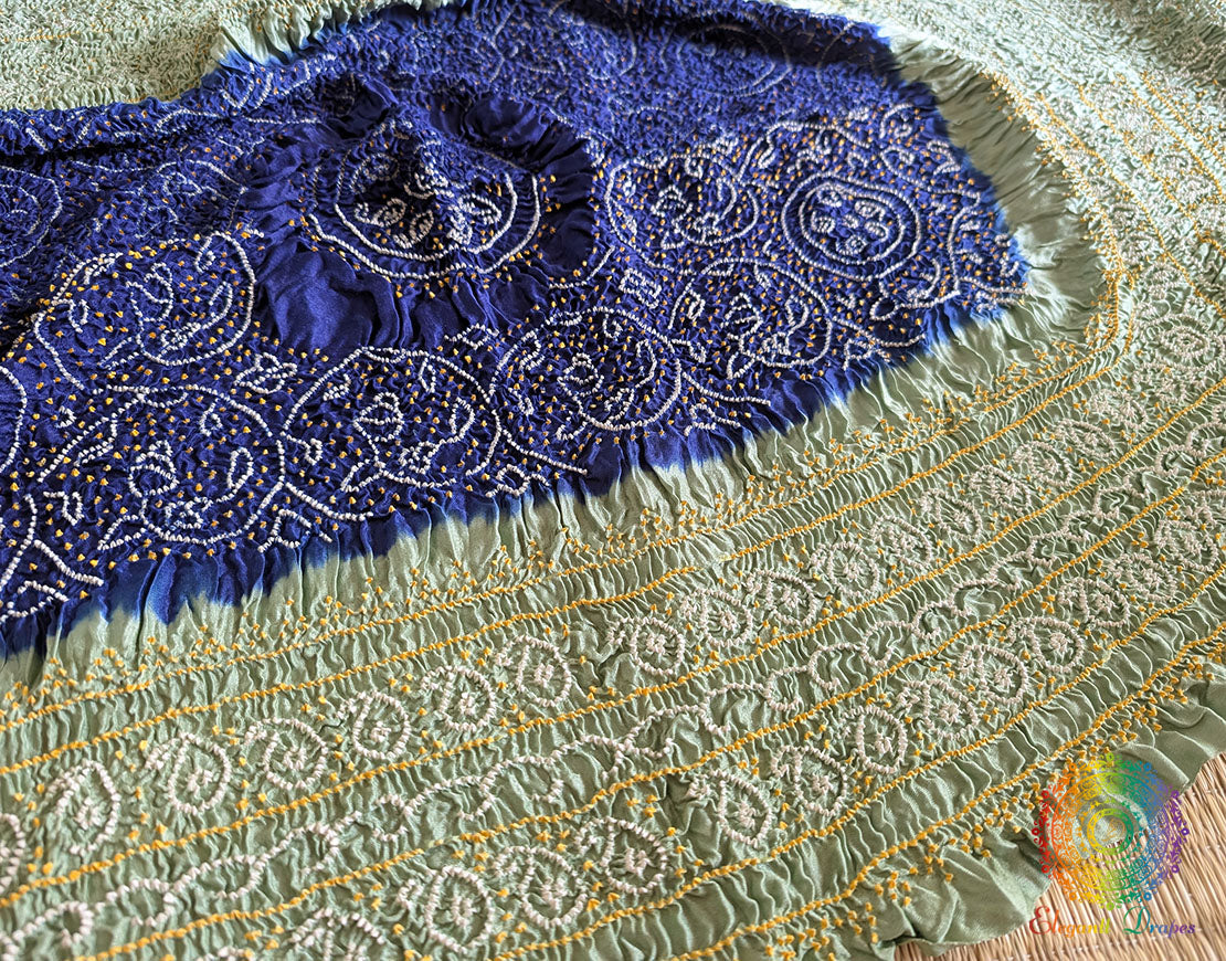 Blue Sea Green Gaji Silk Bandhani Dupatta – Bandhani Saree Online India | Elegantt Drapes