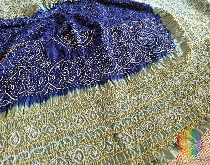 Blue Sea Green Gaji Silk Bandhani Dupatta – Bandhani Saree Online India | Elegantt Drapes