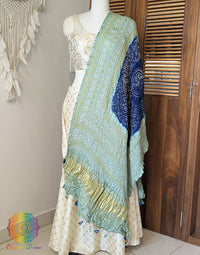 Blue Sea Green Gaji Silk Bandhani Dupatta – Bandhani Saree Online India | Elegantt Drapes