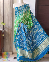 Blue Green Gharchola saree pallu with Bandhej detailing