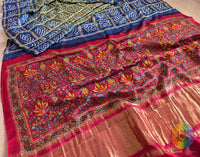 Blue Olive Shaded Gharchola Gaji Silk Bandhani Saree – Bandhani Saree Online India | Elegantt Drapes