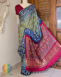 Blue Olive Shaded Gharchola Gaji Silk Bandhani Saree – Bandhani Saree Online India | Elegantt Drapes