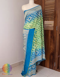 Blue Green Shaded Banarasi Bandhani Khaddi Georgette Saree – Bandhani Saree Online India | Elegantt Drapes