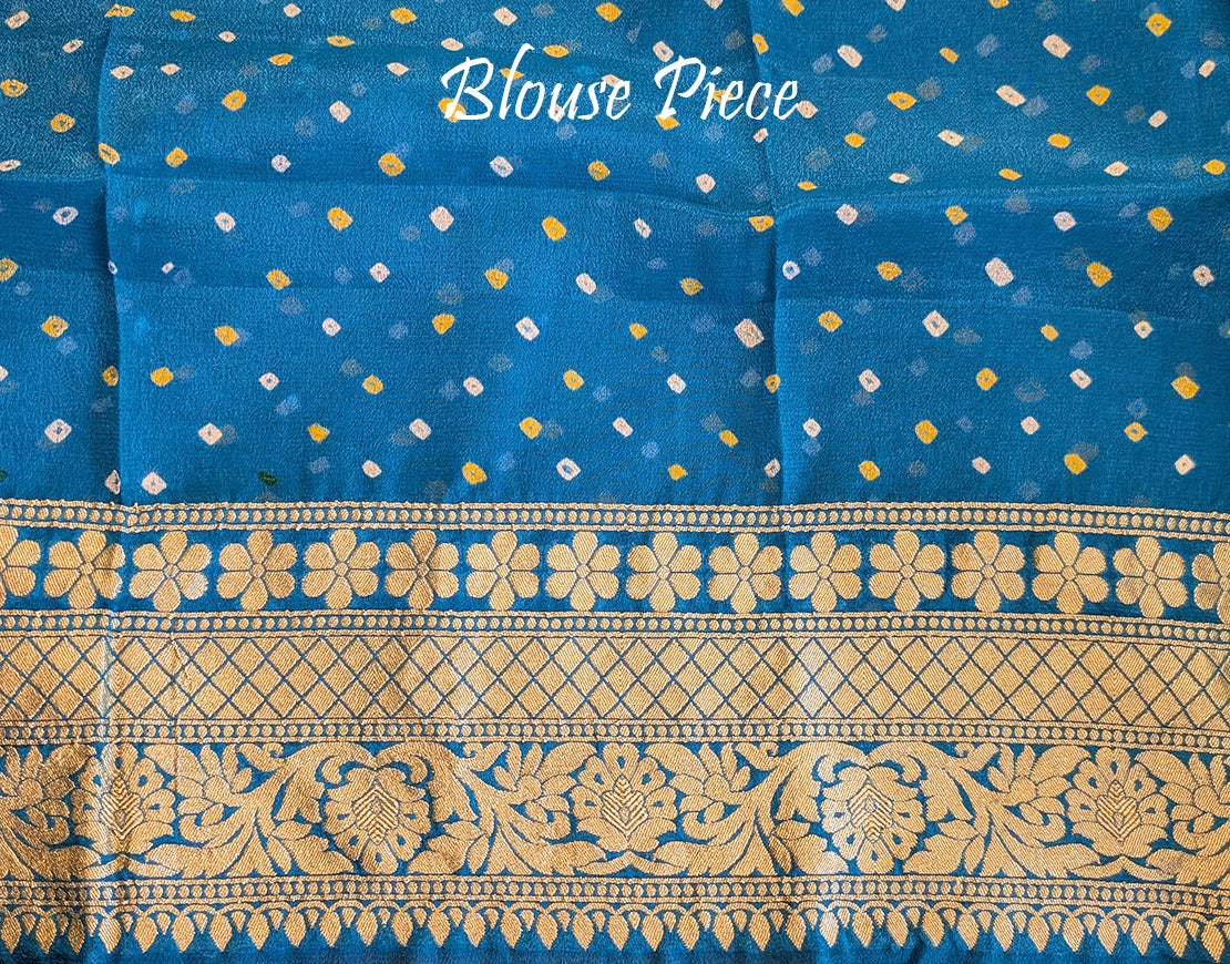 Blue Green Shaded Banarasi Bandhani Khaddi Georgette Saree – Bandhani Saree Online India | Elegantt Drapes