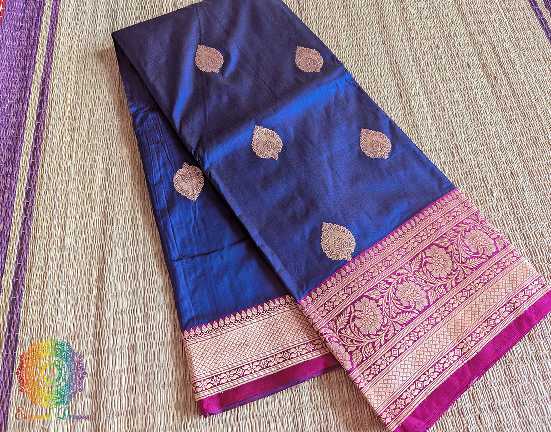 Blue Pure Banarasi Handloom Katan Silk Saree – Handloom Saree Online India | Elegantt Drapes