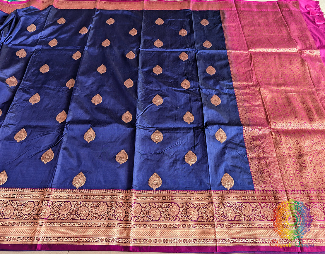 Blue Pure Banarasi Handloom Katan Silk Saree – Handloom Saree Online India | Elegantt Drapes