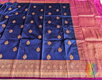 Blue Pure Banarasi Handloom Katan Silk Saree – Handloom Saree Online India | Elegantt Drapes