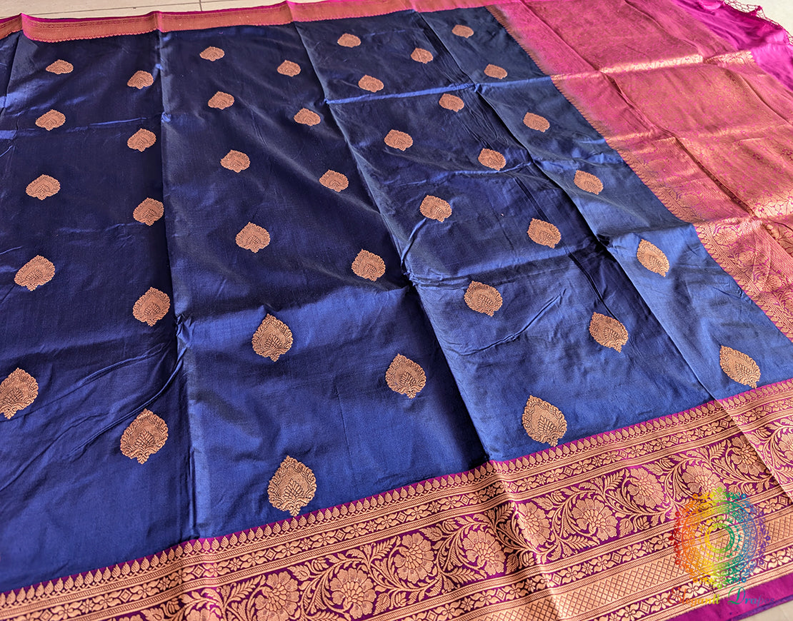 Blue Pure Banarasi Handloom Katan Silk Saree – Handloom Saree Online India | Elegantt Drapes