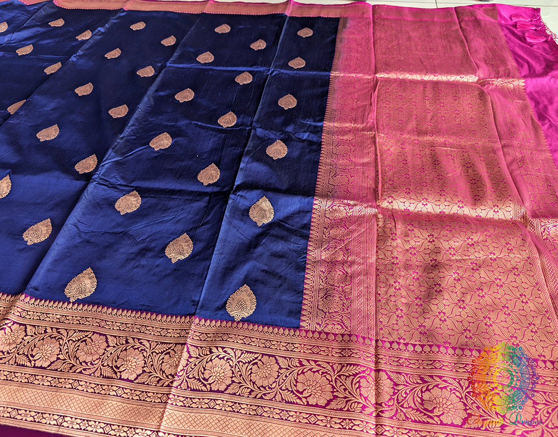 Blue Pure Banarasi Handloom Katan Silk Saree – Handloom Saree Online India | Elegantt Drapes