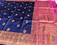Blue Pure Banarasi Handloom Katan Silk Saree – Handloom Saree Online India | Elegantt Drapes