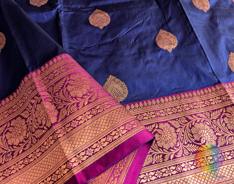Blue Pure Banarasi Handloom Katan Silk Saree – Handloom Saree Online India | Elegantt Drapes