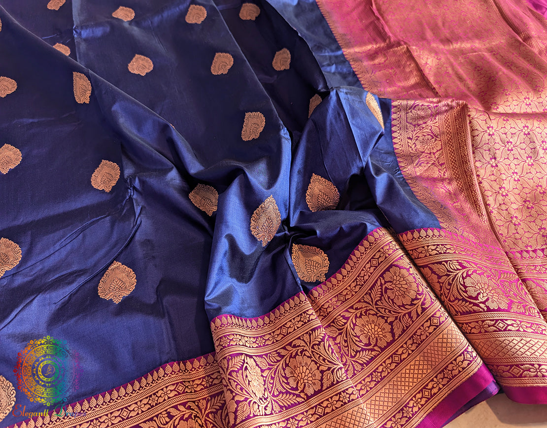 Blue Pure Banarasi Handloom Katan Silk Saree – Handloom Saree Online India | Elegantt Drapes