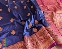 Blue Pure Banarasi Handloom Katan Silk Saree – Handloom Saree Online India | Elegantt Drapes