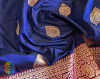 Blue Pure Banarasi Handloom Katan Silk Saree – Handloom Saree Online India | Elegantt Drapes