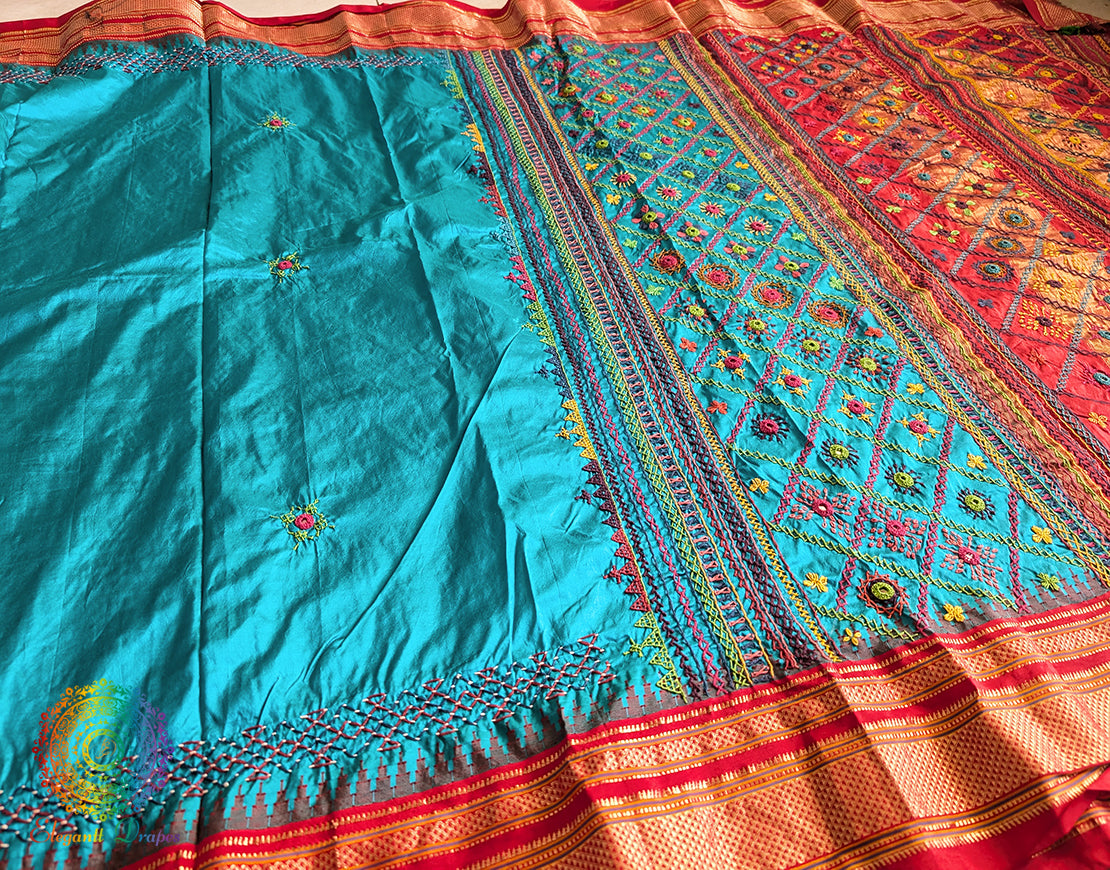 Blue Lambani Handwork Pure Ilkal Silk Saree – Ilkal Handloom Saree Online India | Elegantt Drapes