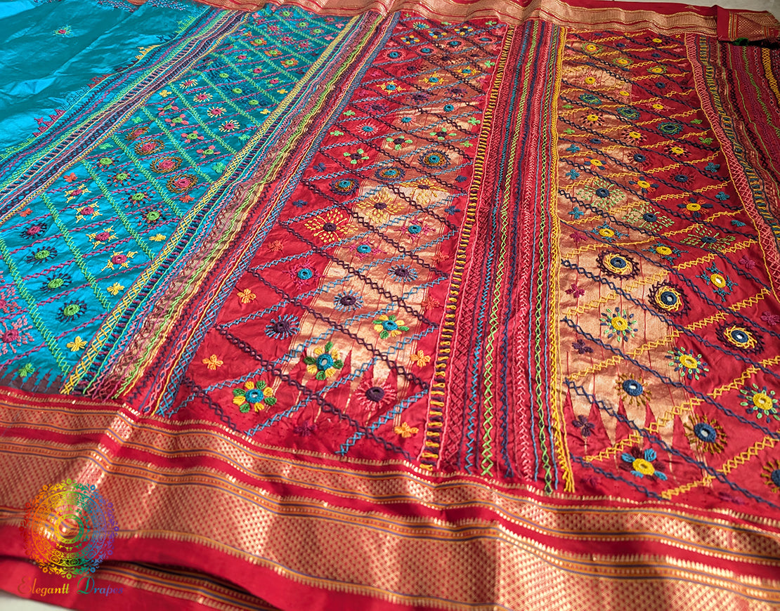 Blue Lambani Handwork Pure Ilkal Silk Saree – Ilkal Handloom Saree Online India | Elegantt Drapes