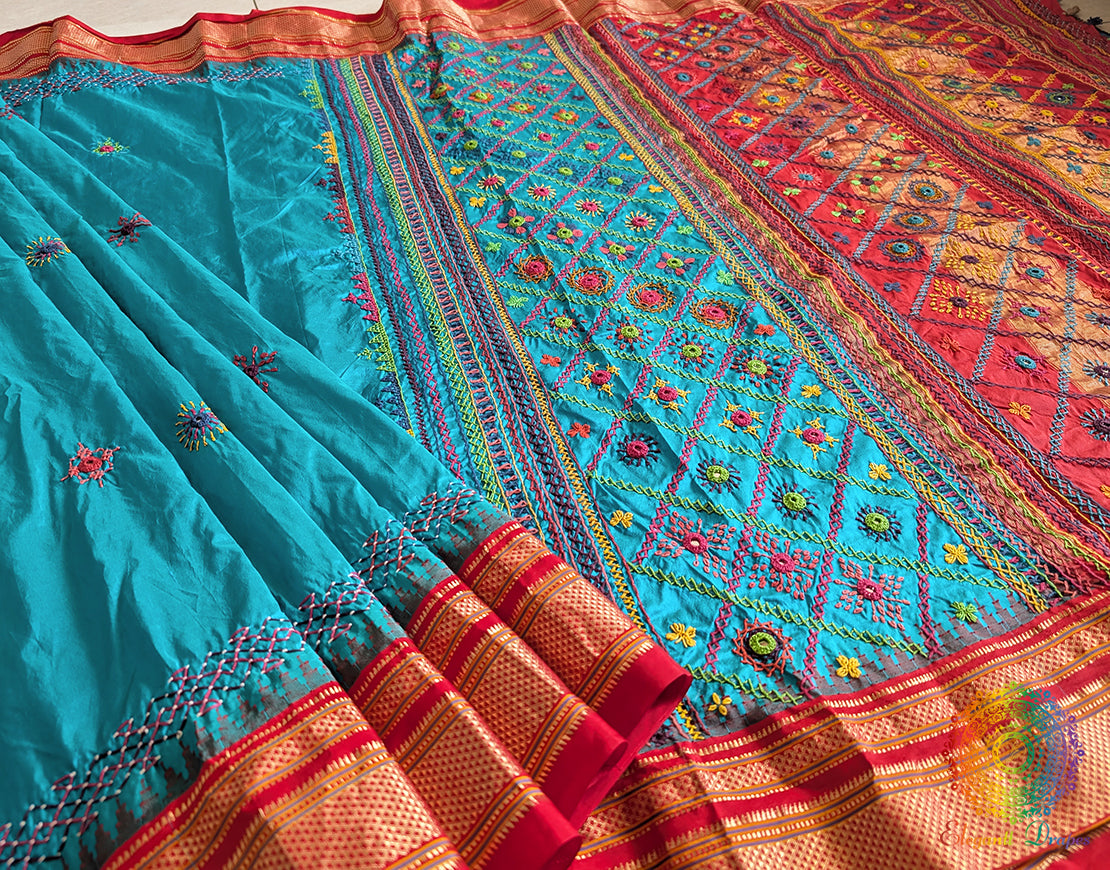 Blue Lambani Handwork Pure Ilkal Silk Saree – Ilkal Handloom Saree Online India | Elegantt Drapes