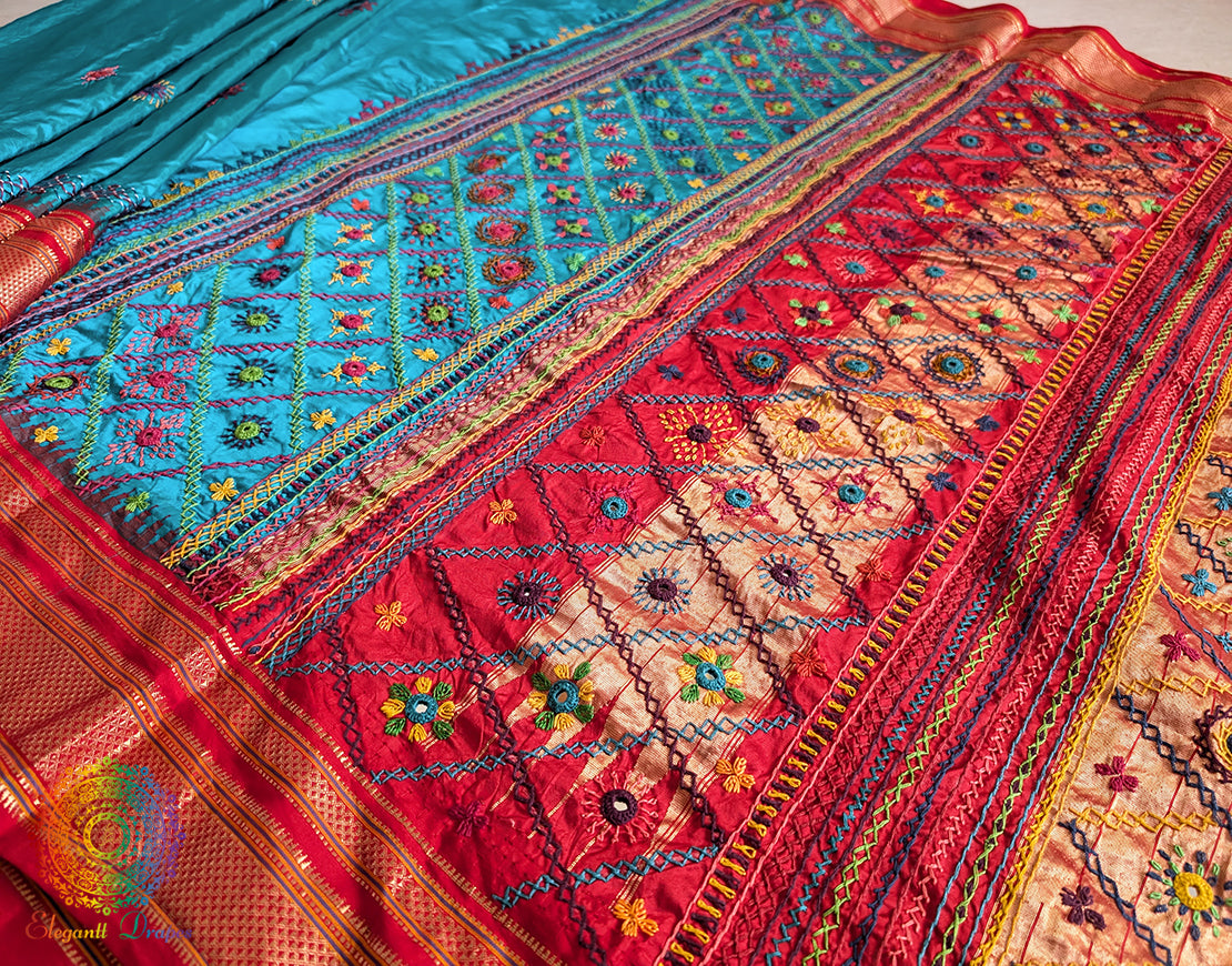 Blue Lambani Handwork Pure Ilkal Silk Saree – Ilkal Handloom Saree Online India | Elegantt Drapes