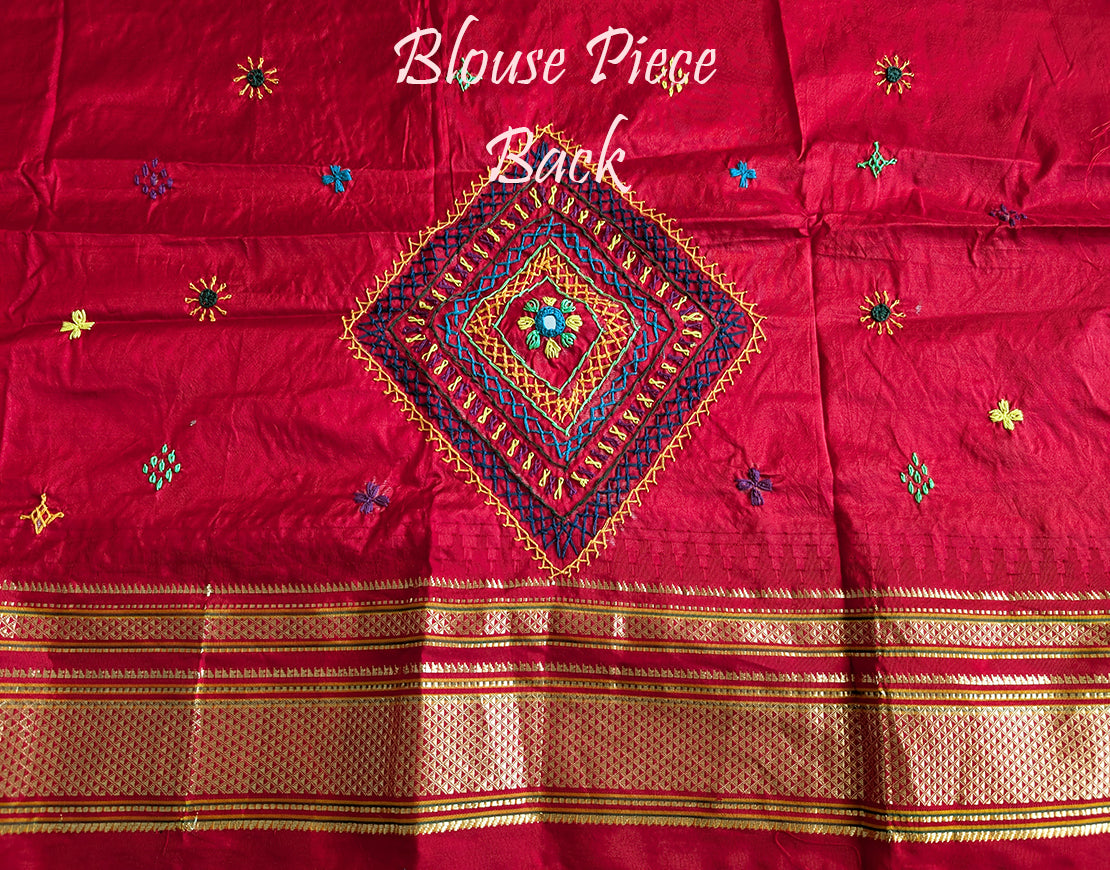 Blue Red Lambani Handwork Pure Ilkal Silk Saree – Ilkal Handloom Saree Online India | Elegantt Drapes
