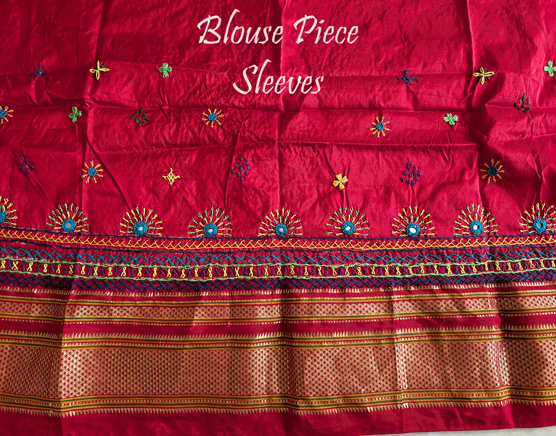 Blue Red Lambani Handwork Pure Ilkal Silk Saree – Ilkal Handloom Saree Online India | Elegantt Drapes