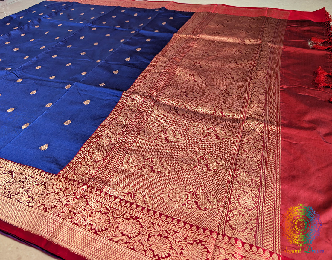 Royal Blue Pure Banarasi Handloom Katan Silk Saree – Handloom Saree Online India | Elegantt Drapes