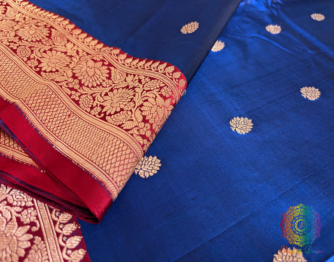 Royal Blue Pure Banarasi Handloom Katan Silk Saree – Handloom Saree Online India | Elegantt Drapes