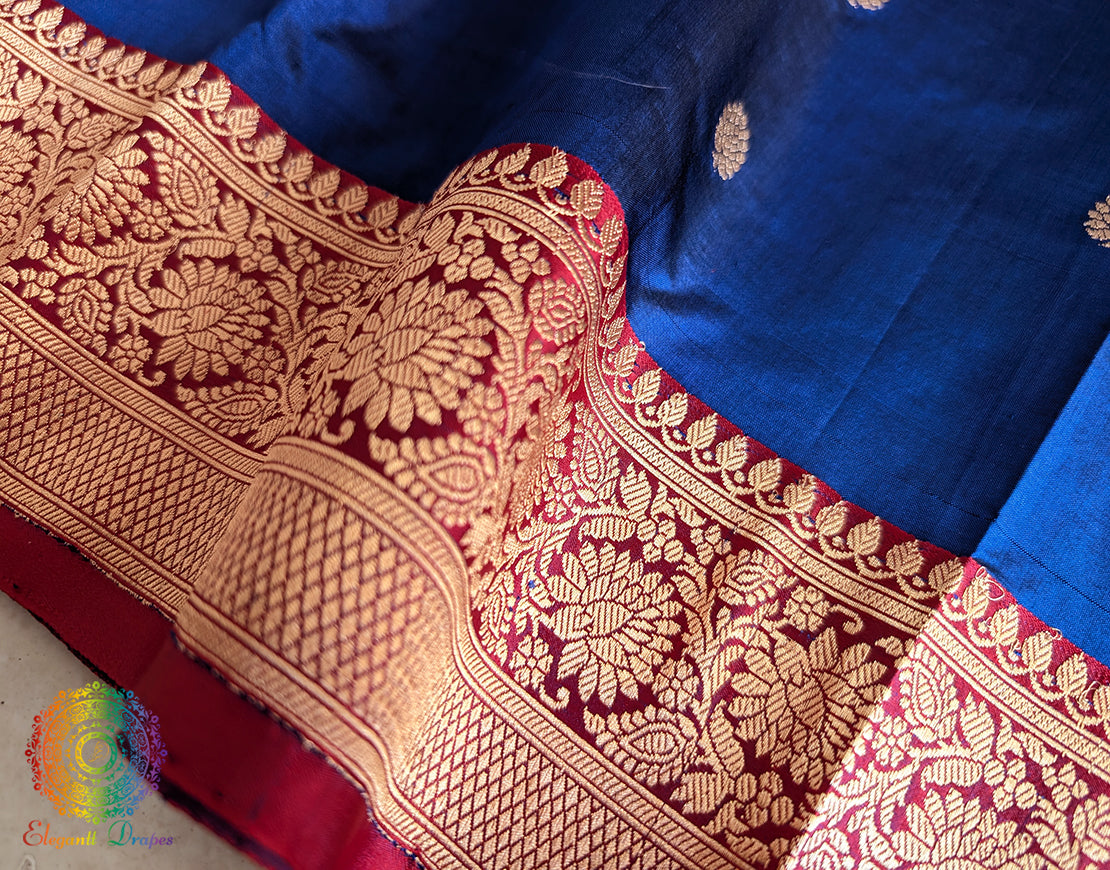 Royal Blue Pure Banarasi Handloom Katan Silk Saree – Handloom Saree Online India | Elegantt Drapes
