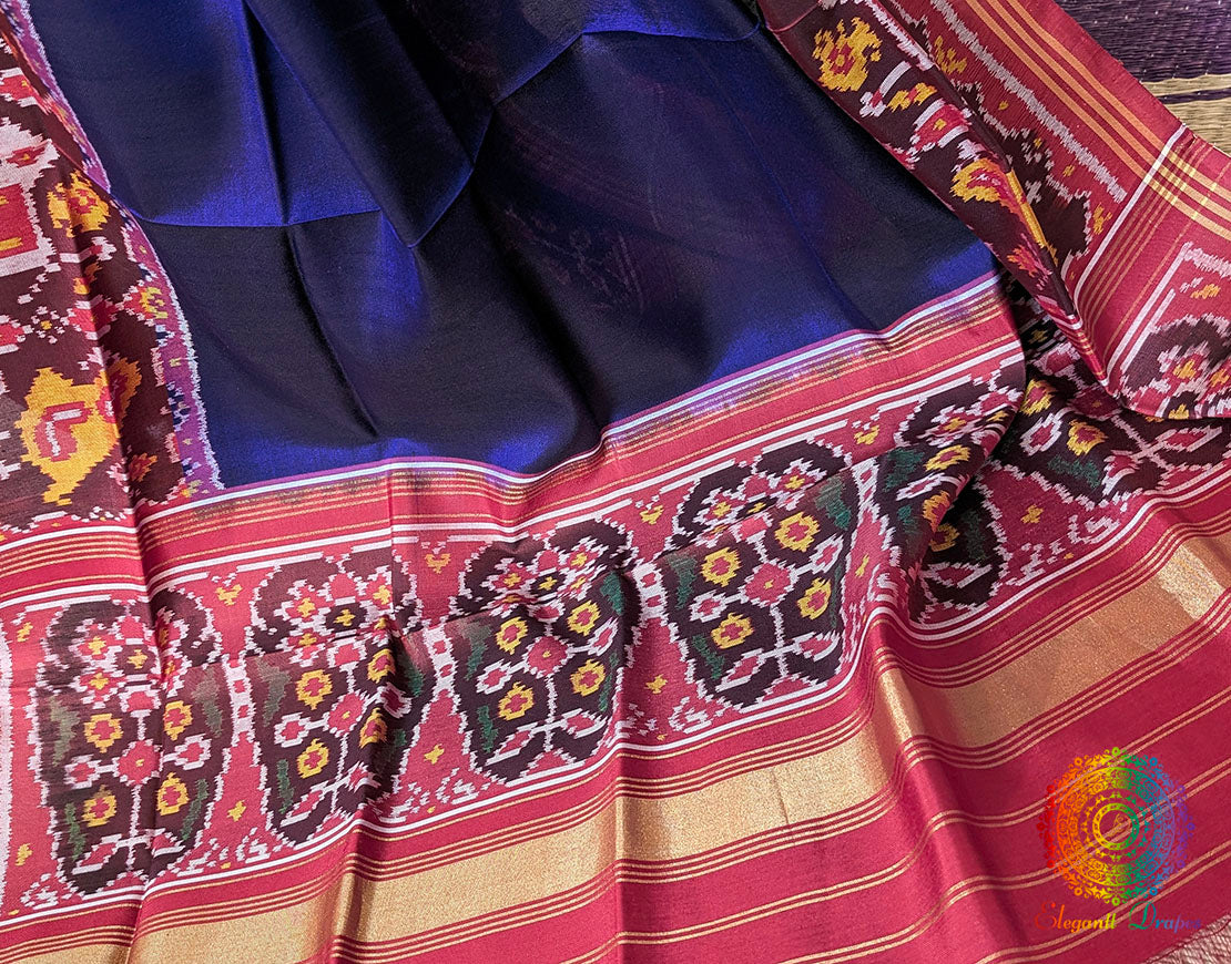 Blue Pure Mulberry Silk Patola Dupatta – Handloom Saree Online India | Elegantt Drapes