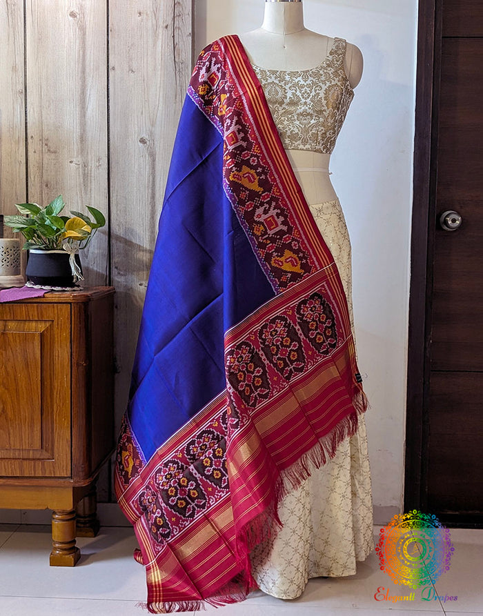 Blue Pure Mulberry Silk Patola Dupatta – Handloom Saree Online India | Elegantt Drapes