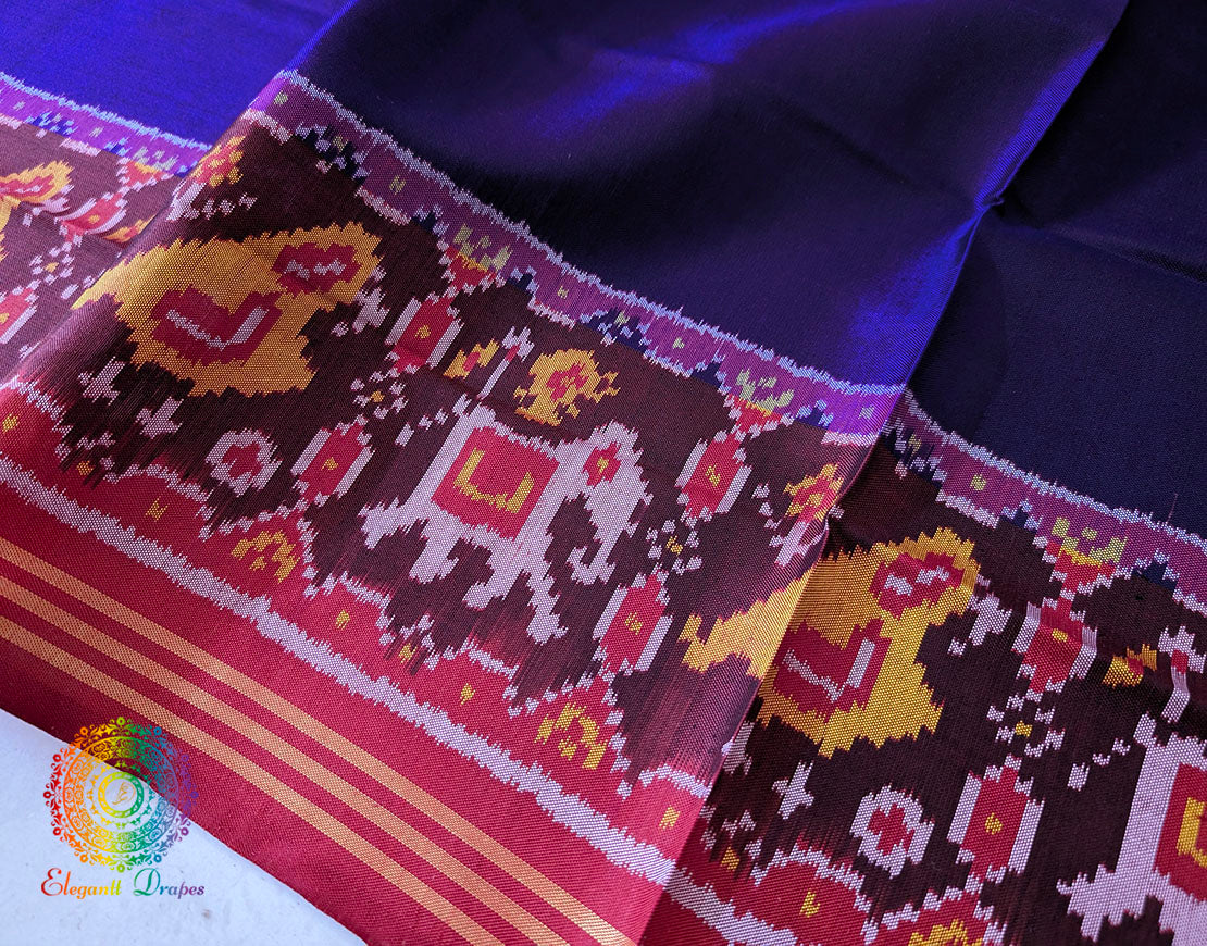 Blue Pure Mulberry Silk Patola Dupatta – Handloom Saree Online India | Elegantt Drapes