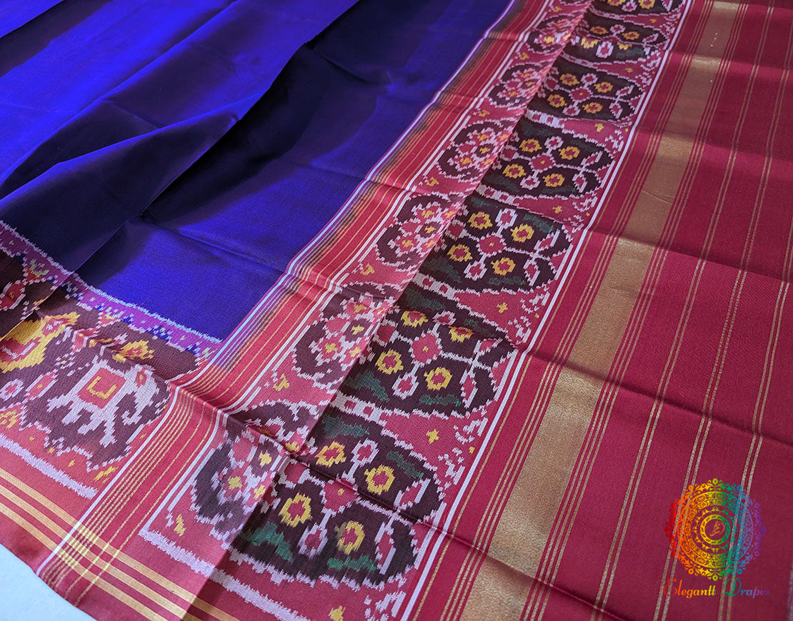 Blue Pure Mulberry Silk Patola Dupatta – Handloom Saree Online India | Elegantt Drapes