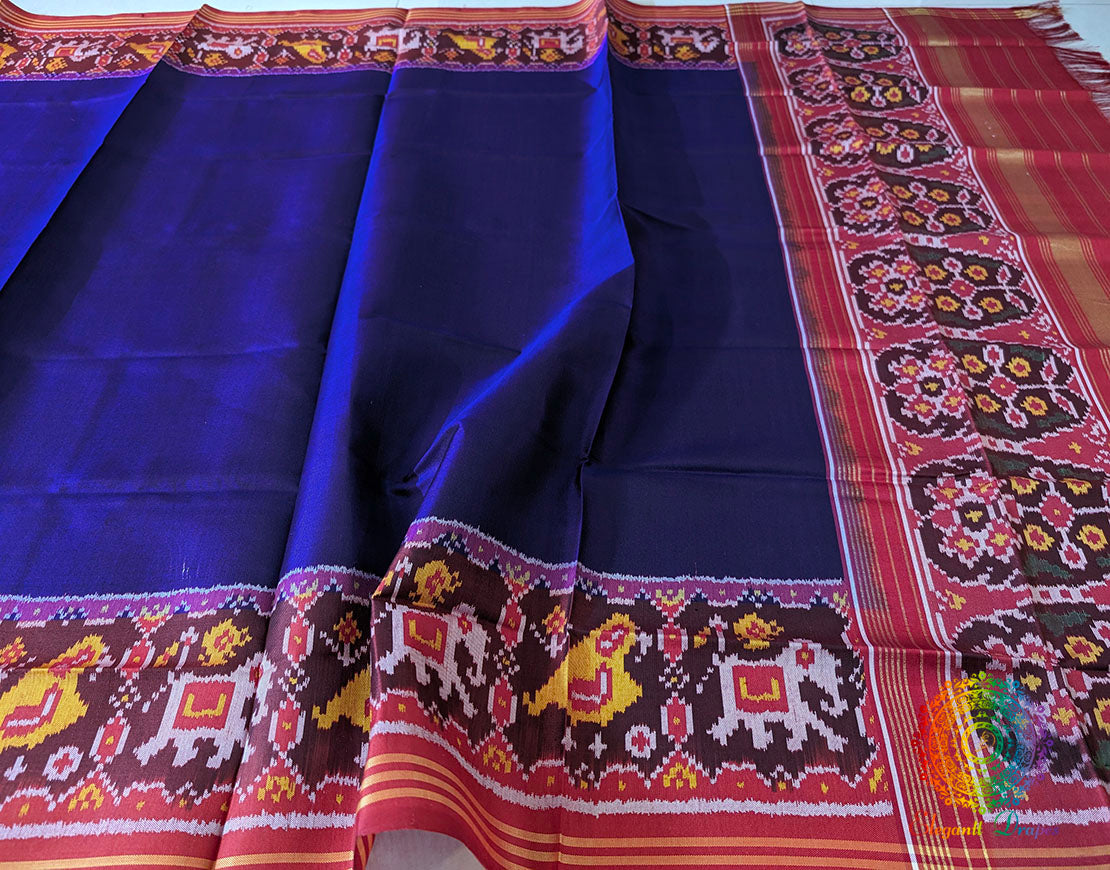 Blue Pure Mulberry Silk Patola Dupatta – Handloom Saree Online India | Elegantt Drapes