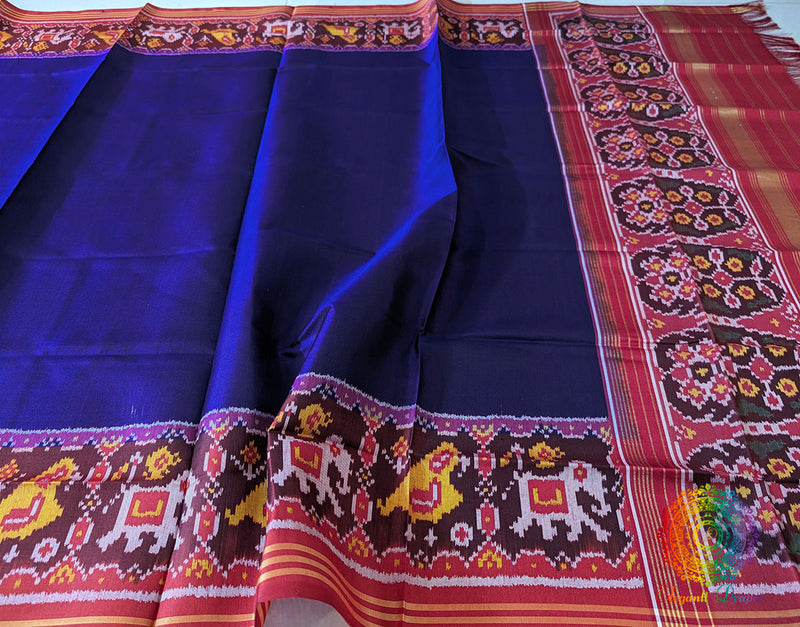 Blue Pure Mulberry Silk Patola Dupatta – Handloom Saree Online India | Elegantt Drapes