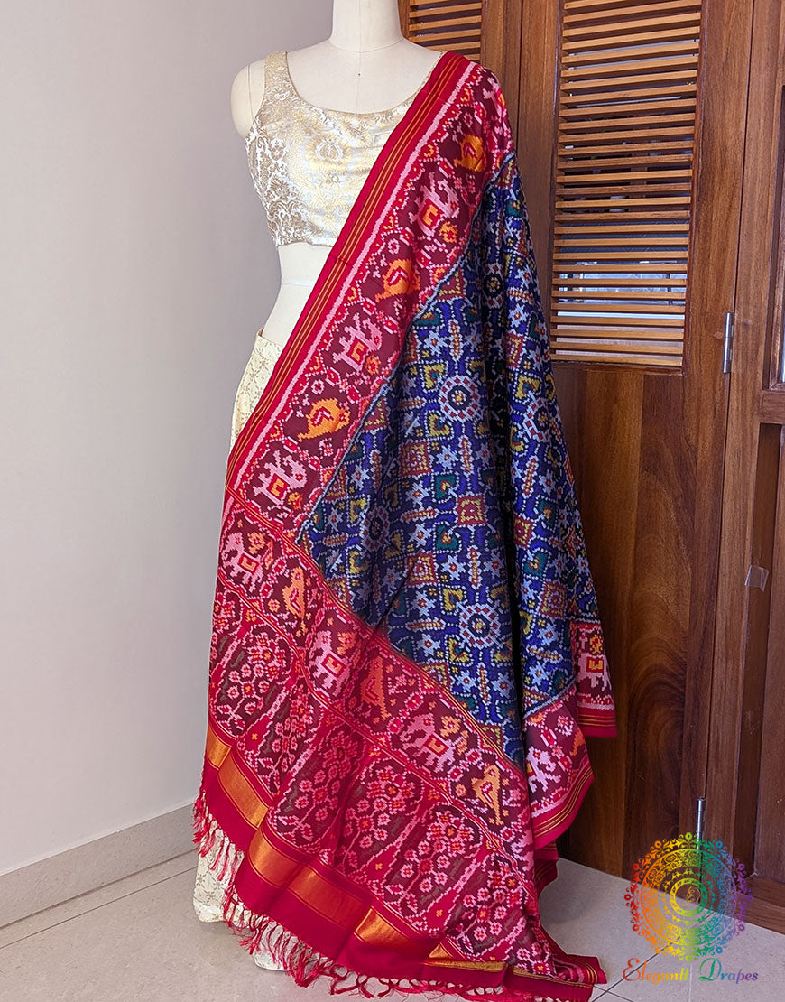 Blue Pure Mulberry Silk Patola Dupatta 2 – Handloom Saree Online India | Elegantt Drapes