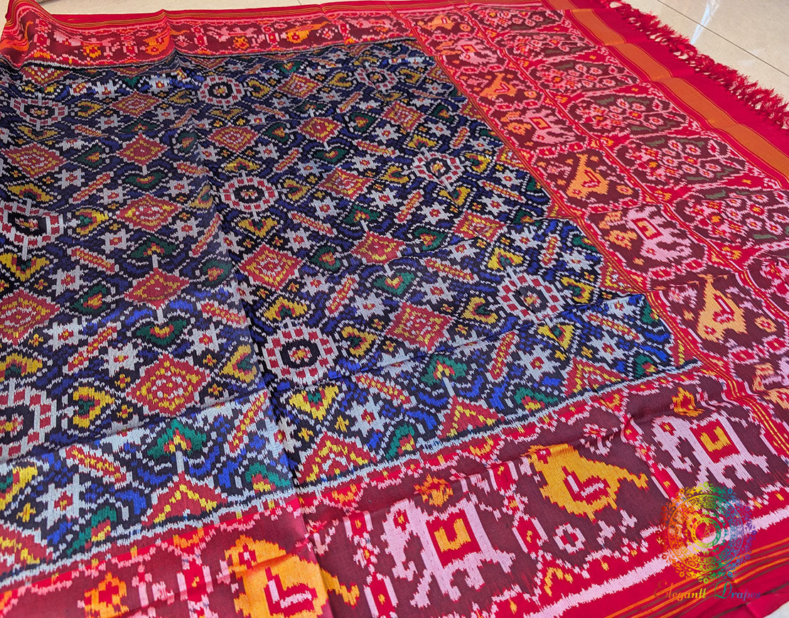 Blue Pure Mulberry Silk Patola Dupatta 2 – Handloom Saree Online India | Elegantt Drapes