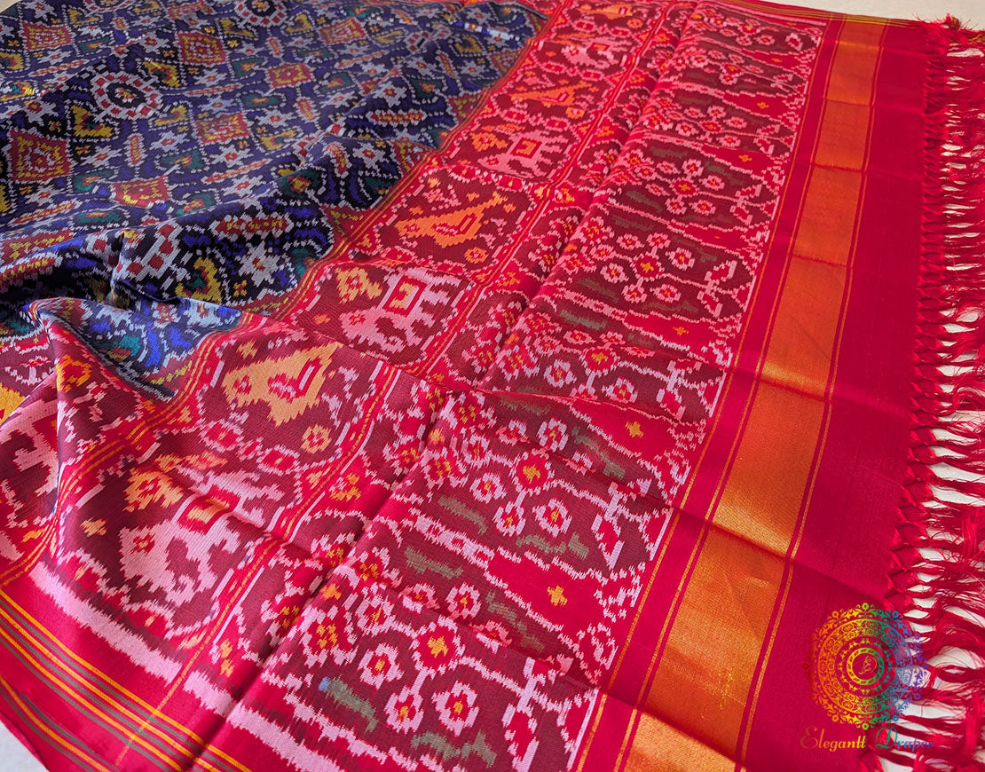 Blue Pure Mulberry Silk Patola Dupatta 2 – Handloom Saree Online India | Elegantt Drapes