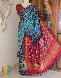 Blue Shaded Gharchola Gaji Silk Bandhani Saree – Bandhani Saree Online India | Elegantt Drapes