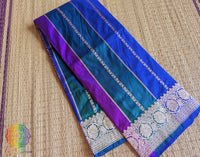 Blue pure Banarasi handloom Katan silk saree full view