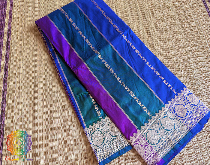 Blue pure Banarasi handloom Katan silk saree full view
