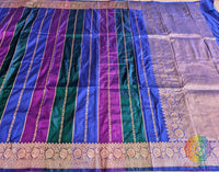 Zari weaving detail on blue Banarasi handloom silk saree