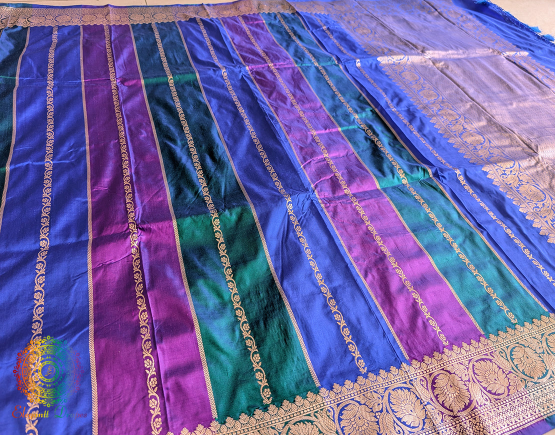Border detail of blue Banarasi handloom Katan silk saree