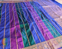 Border detail of blue Banarasi handloom Katan silk saree