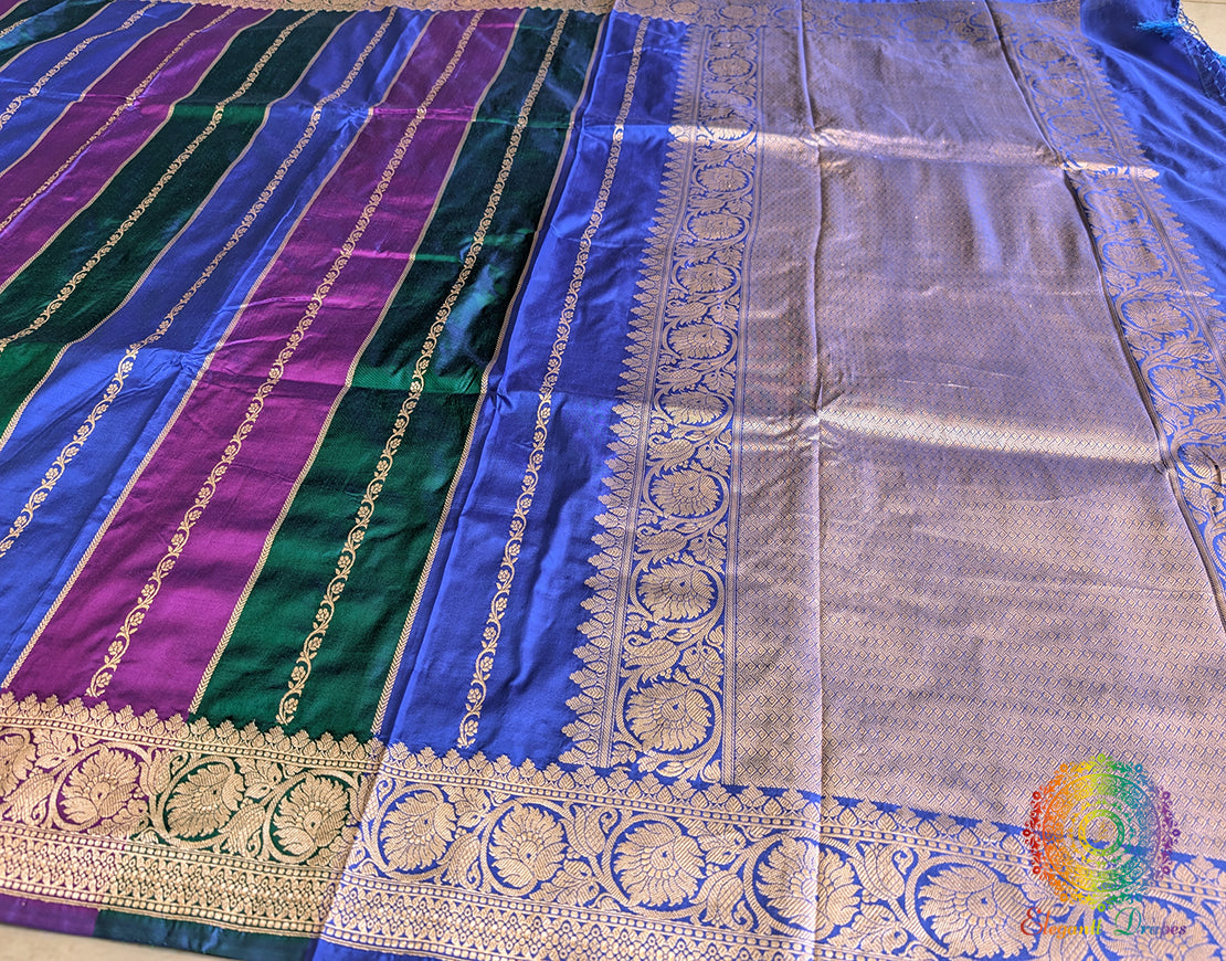 Border detail of blue Banarasi handloom Katan silk saree
