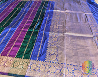 Border detail of blue Banarasi handloom Katan silk saree