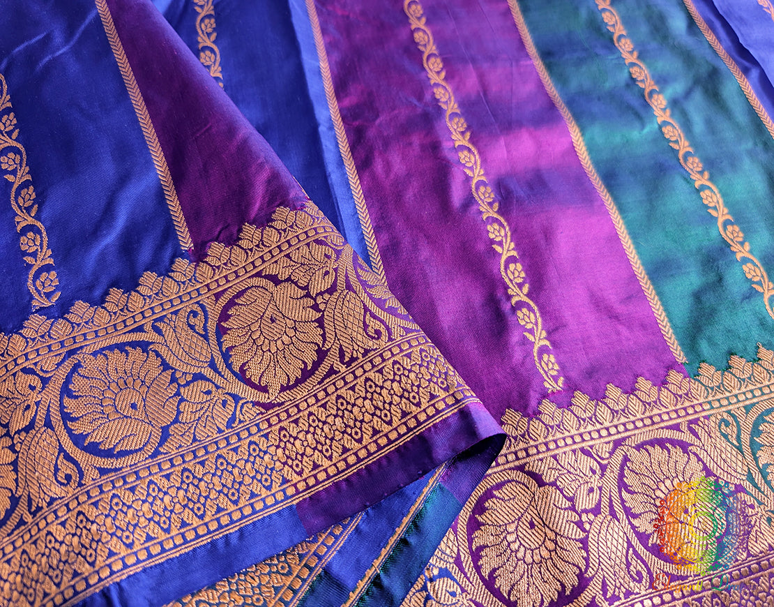 Blue Banarasi handloom Katan silk saree with traditional weaving