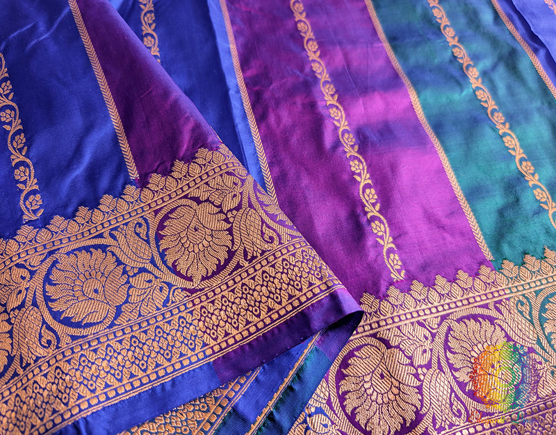 Blue Banarasi handloom Katan silk saree with traditional weaving