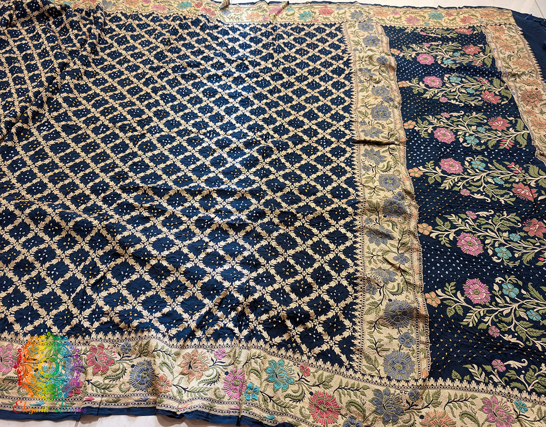 Blue Pure Banarasi Georgette Meenakari Bandhani Saree – Bandhani Saree Online India | Elegantt Drapes